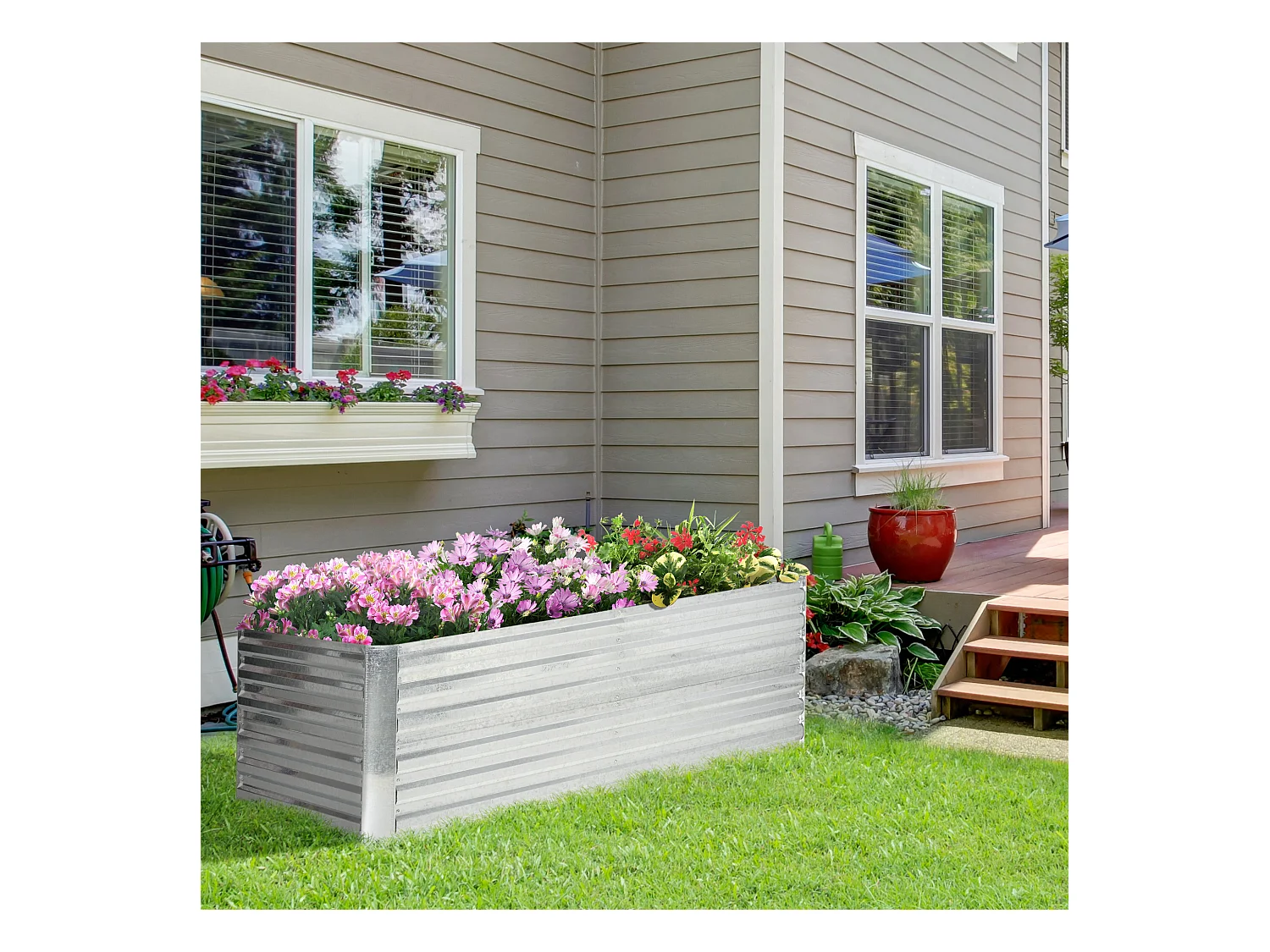 Carré potager de jardin renforcé - dim. 180L x 90l x 59H cm - tôle d'acier ondulée galvanisée