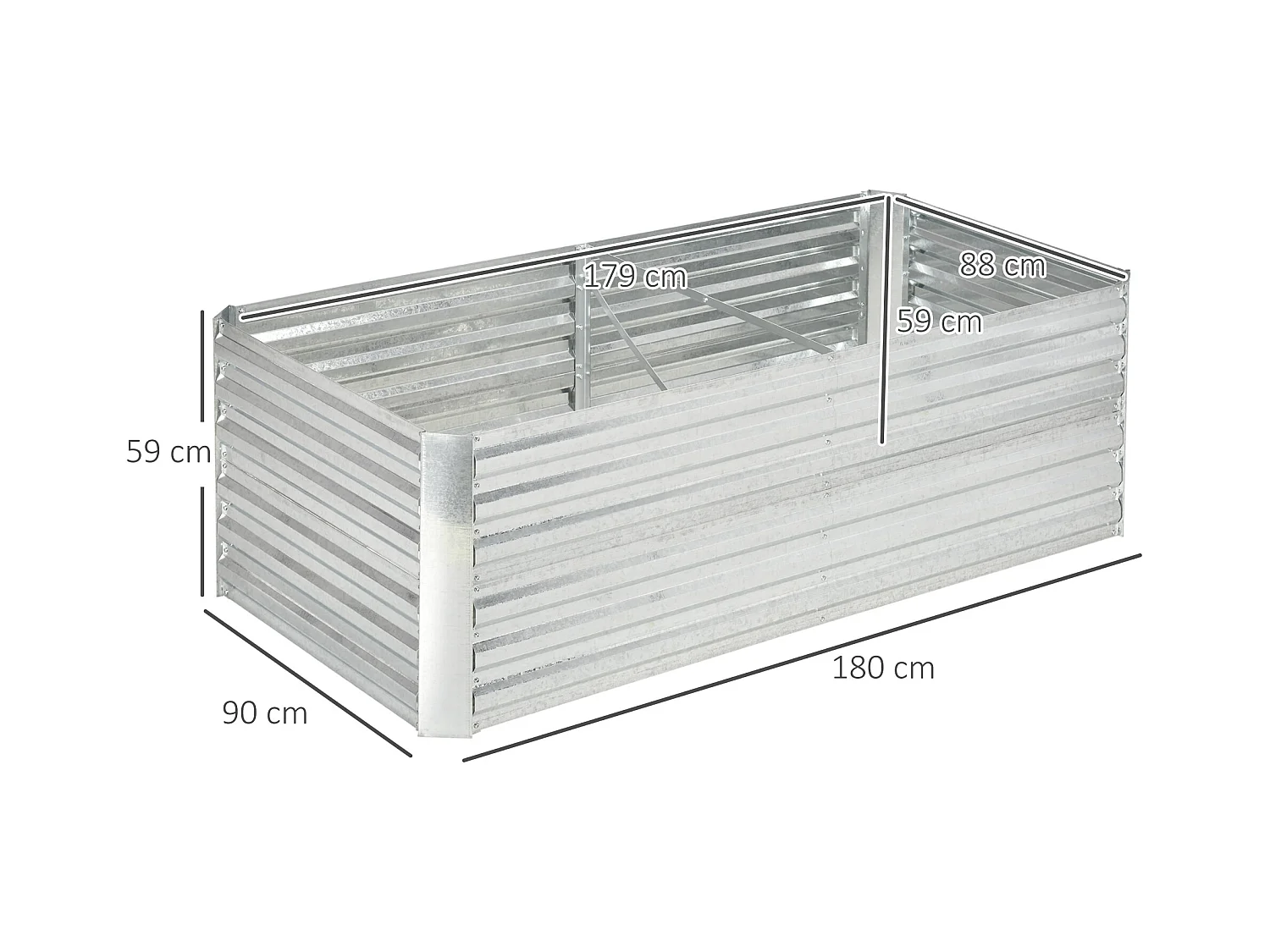 Carré potager de jardin renforcé - dim. 180L x 90l x 59H cm - tôle d'acier ondulée galvanisée