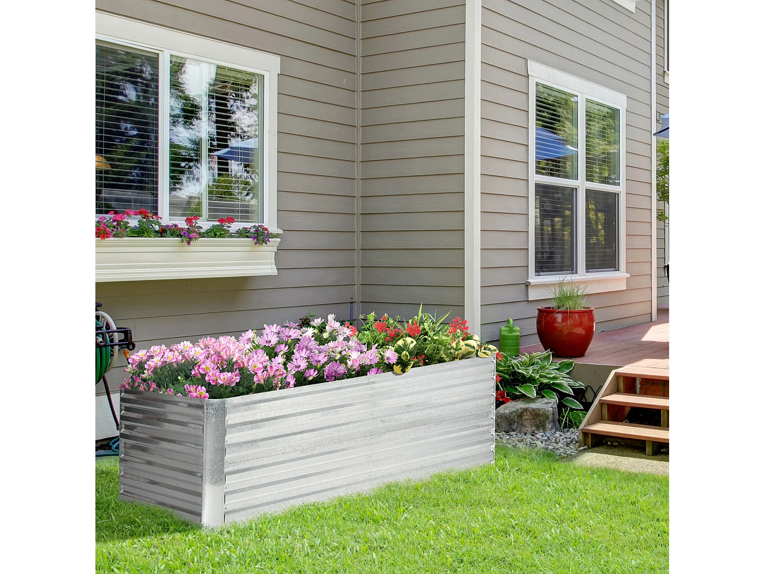 Carré potager de jardin renforcé - dim. 180L x 90l x 59H cm - tôle d'acier ondulée galvanisée