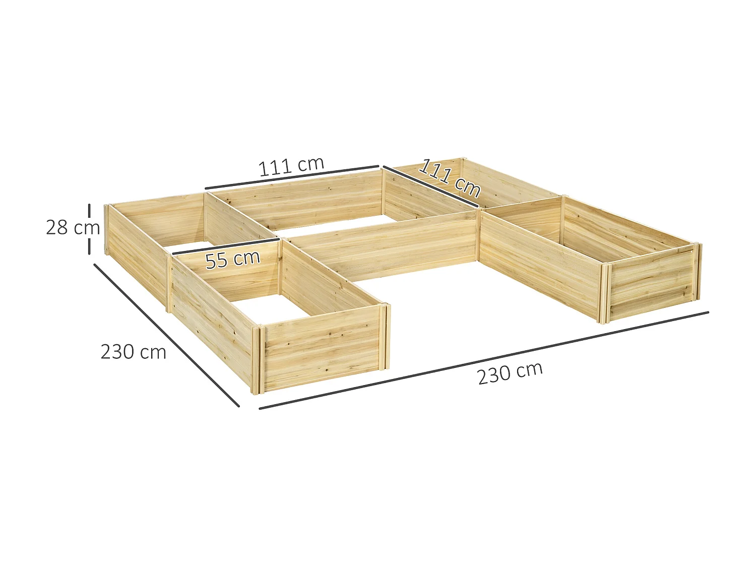 Lot de 5 jardinières - ensemble de 5 carrés potagers - forme personnalisable - bois de sapin pré-huilé