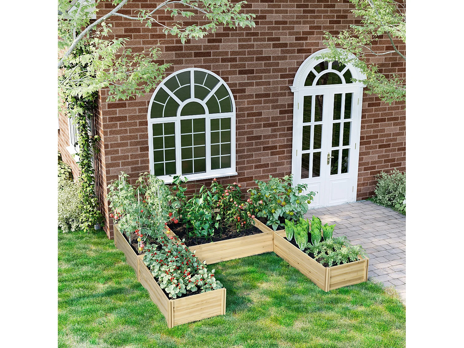 Lot de 5 jardinières - ensemble de 5 carrés potagers - forme personnalisable - bois de sapin pré-huilé