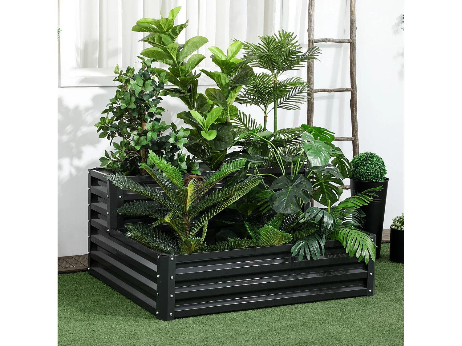 Jardinière carré potager 2 étages dim. 120L x 101l x 58H cm tôle d'acier ondulée gris foncé