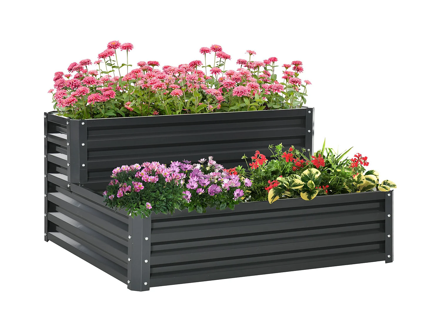 Jardinière carré potager 2 étages dim. 120L x 101l x 58H cm tôle d'acier ondulée gris foncé