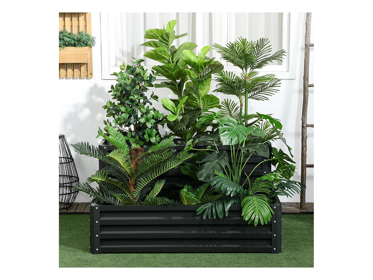 Jardinière carré potager 2 étages dim. 120L x 101l x 58H cm tôle d'acier ondulée gris foncé