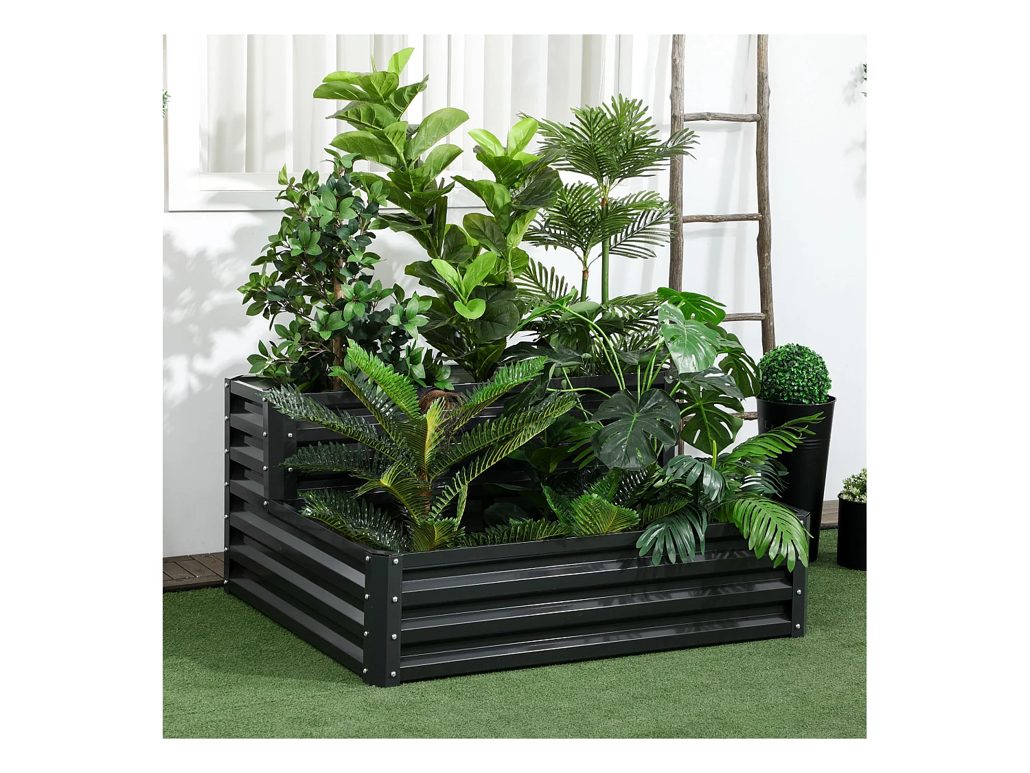 Jardinière carré potager 2 étages dim. 120L x 101l x 58H cm tôle d'acier ondulée gris foncé