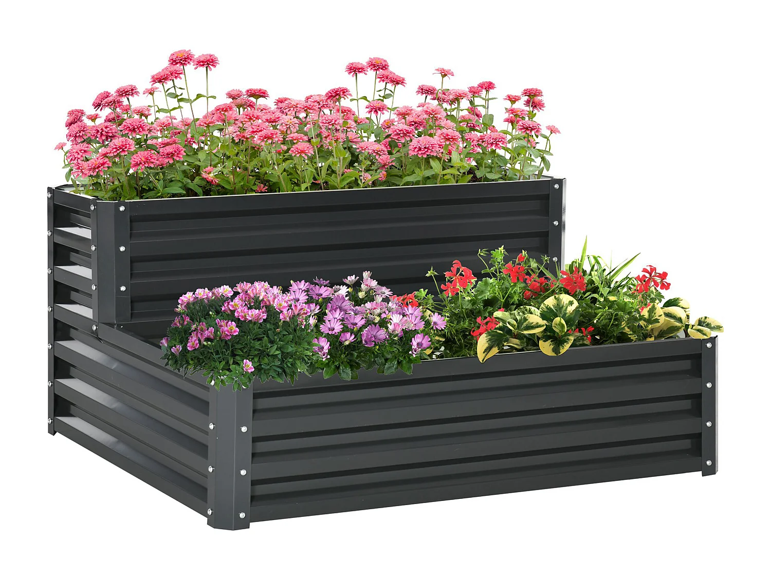 Jardinière carré potager 2 étages dim. 120L x 101l x 58H cm tôle d'acier ondulée gris foncé