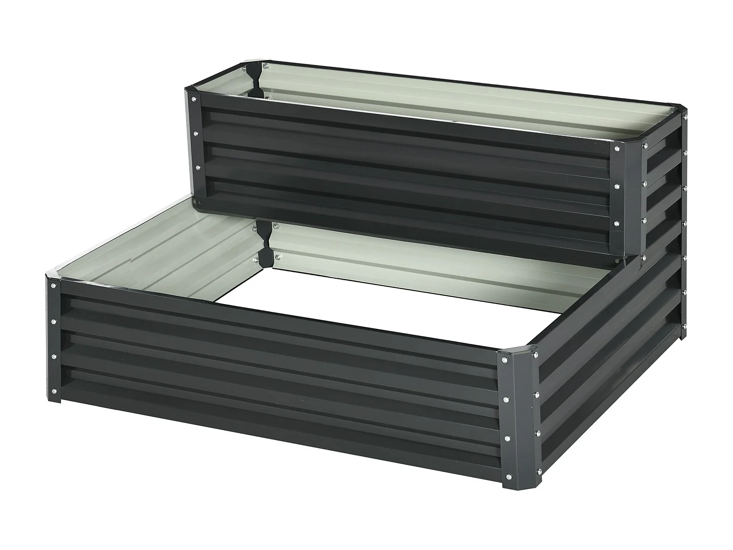 Jardinière carré potager 2 étages dim. 120L x 101l x 58H cm tôle d'acier ondulée gris foncé