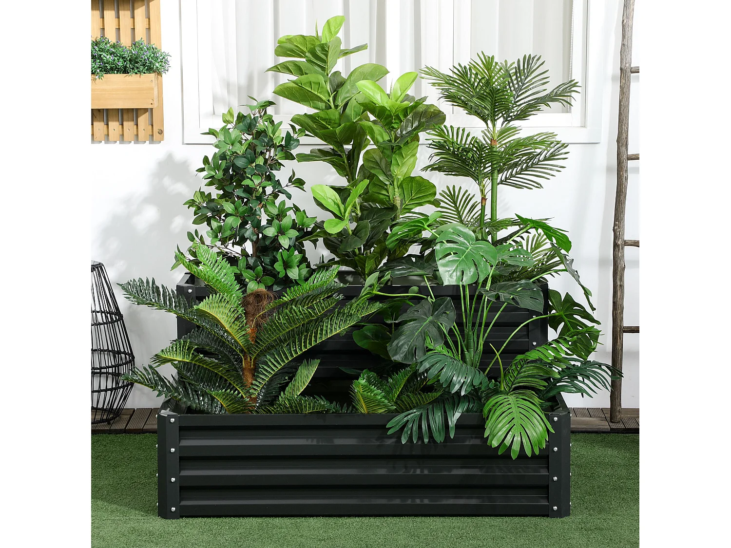 Jardinière carré potager 2 étages dim. 120L x 101l x 58H cm tôle d'acier ondulée gris foncé