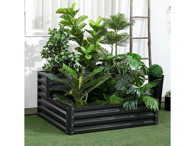 Jardinière carré potager 2 étages dim. 120L x 101l x 58H cm tôle d'acier ondulée gris foncé