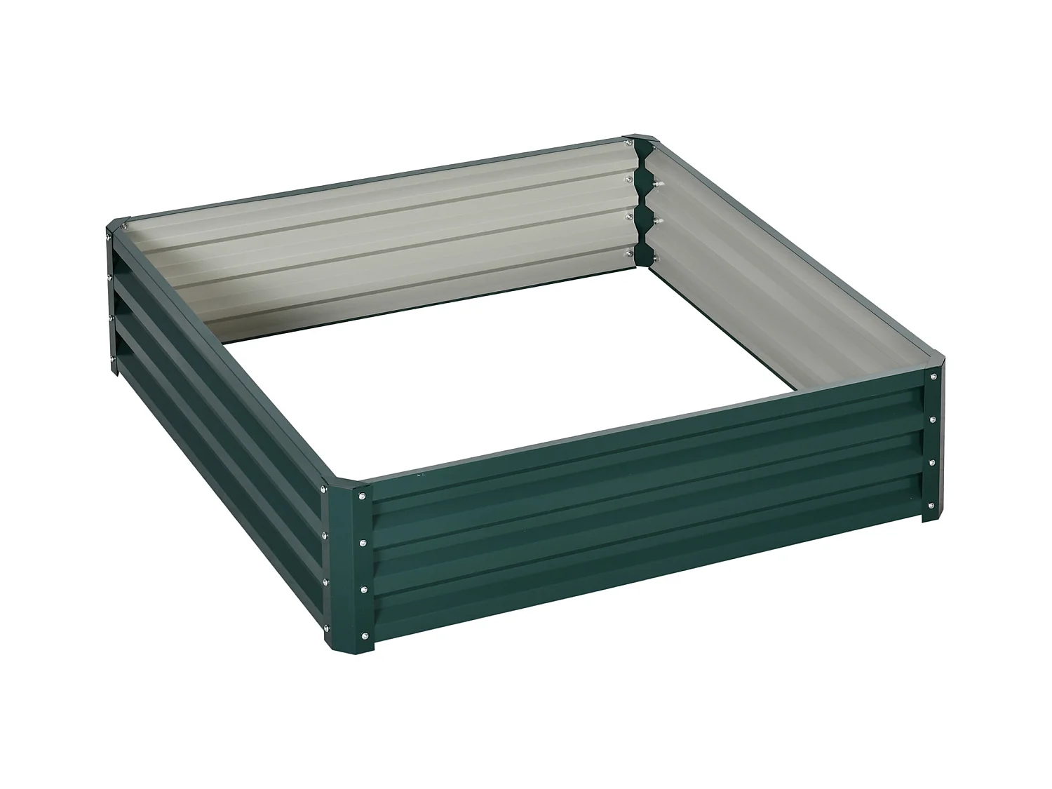 Carré potager de jardin dim. 120L x 120l x 30H cm tôle d'acier ondulée vert foncé