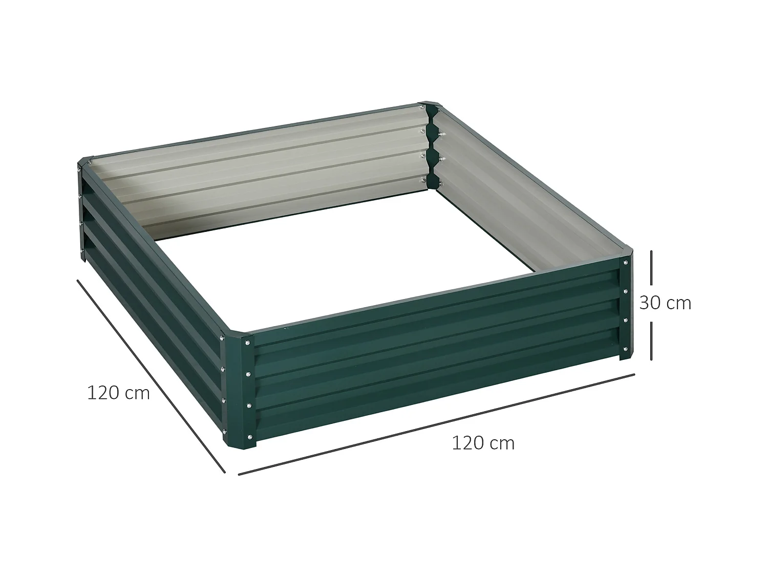 Carré potager de jardin dim. 120L x 120l x 30H cm tôle d'acier ondulée vert foncé