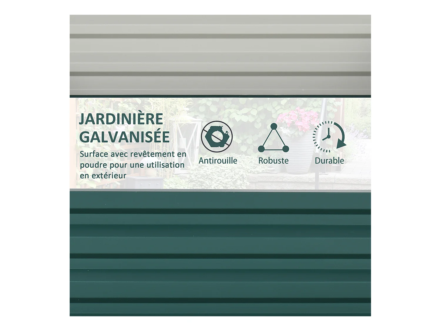 Carré potager de jardin dim. 120L x 120l x 30H cm tôle d'acier ondulée vert foncé