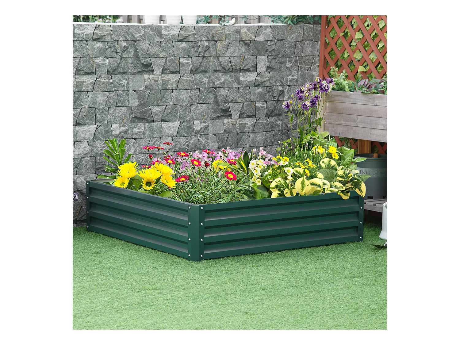 Carré potager de jardin dim. 120L x 120l x 30H cm tôle d'acier ondulée vert foncé