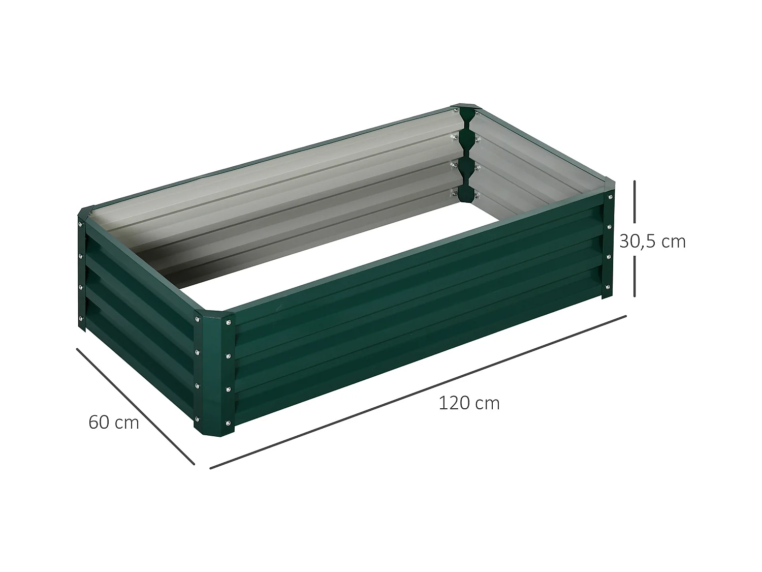 Carré potager de jardin dim. 120L x 60l x 30H cm tôle d'acier ondulée vert