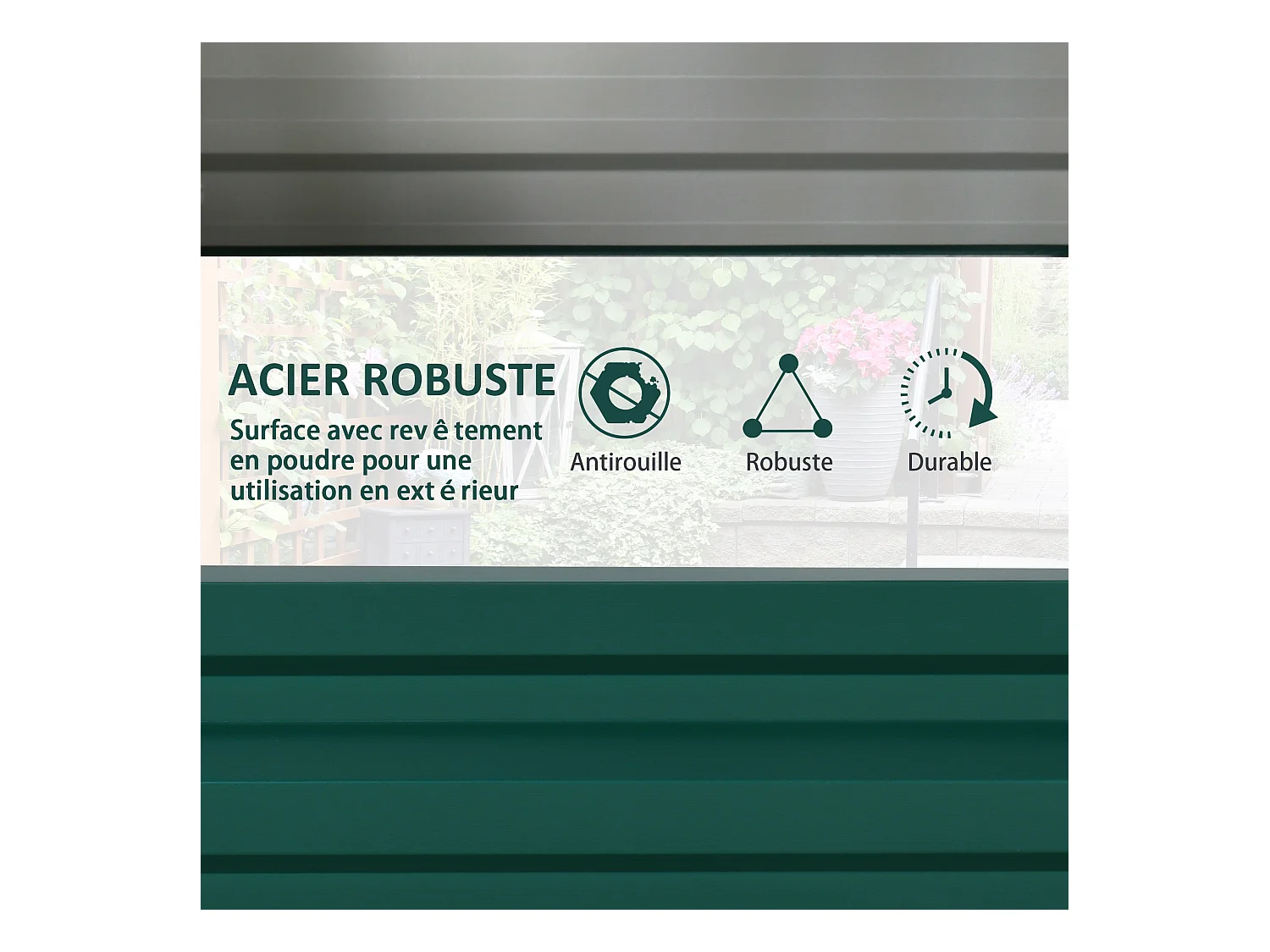 Carré potager de jardin dim. 120L x 60l x 30H cm tôle d'acier ondulée vert