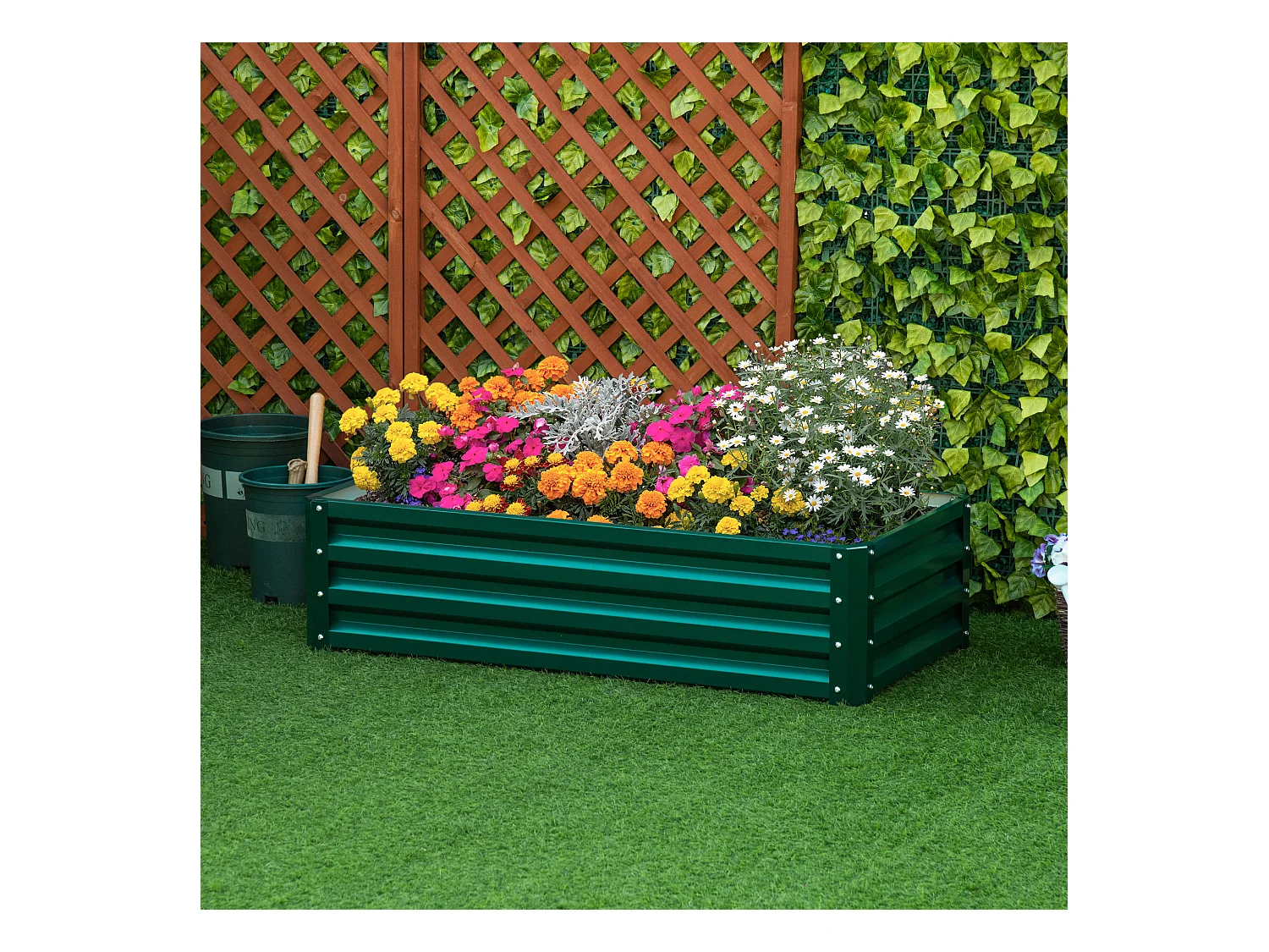 Carré potager de jardin dim. 120L x 60l x 30H cm tôle d'acier ondulée vert