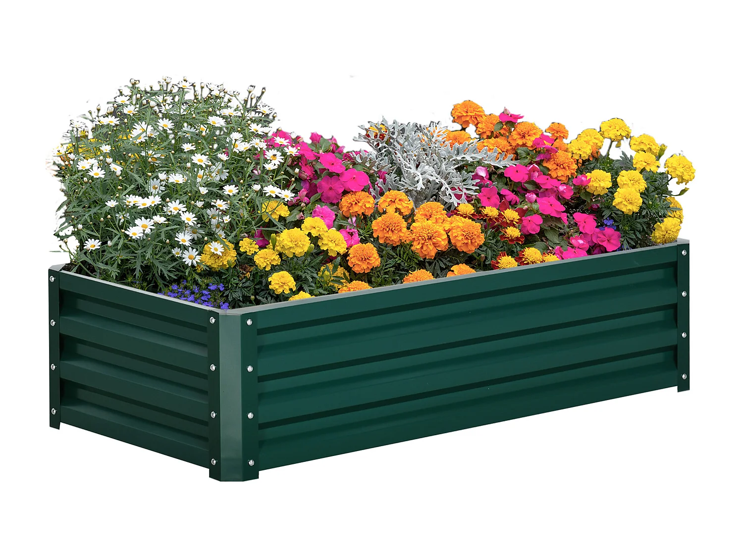 Carré potager de jardin dim. 120L x 60l x 30H cm tôle d'acier ondulée vert