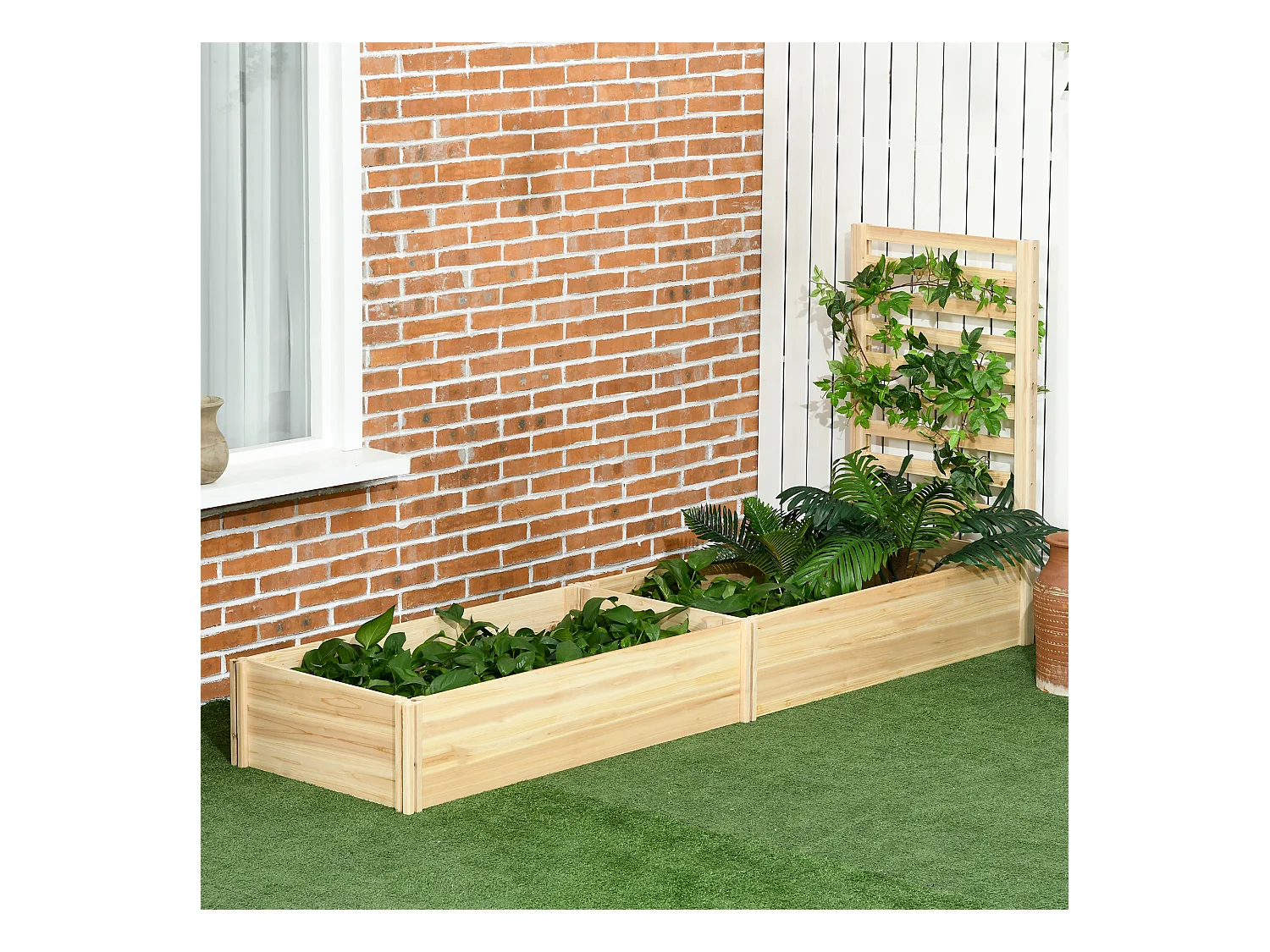 Lot de 2 jardinières avec treillis - ensemble de 2 carrés potagers - bois de sapin pré-huilé