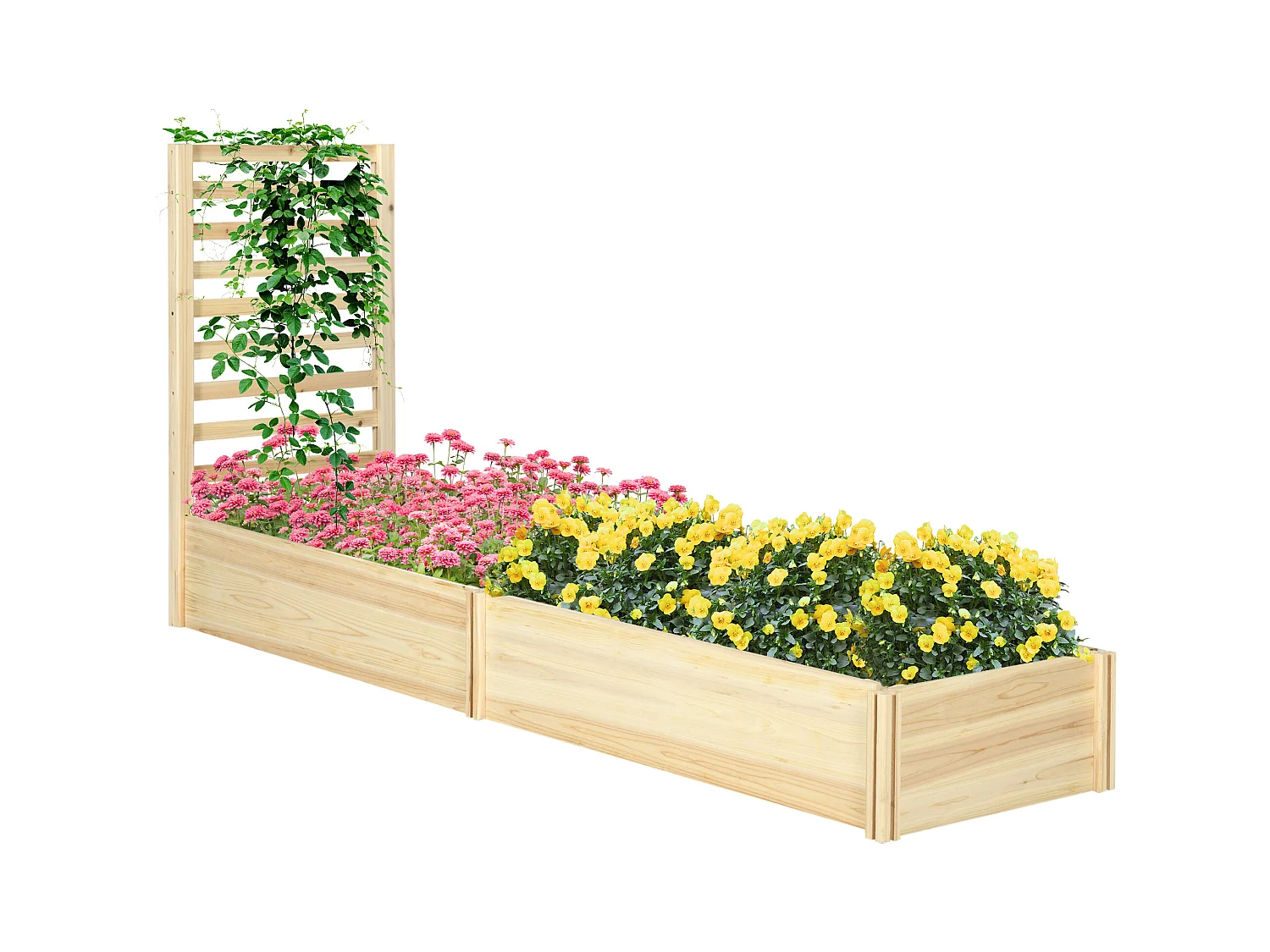 Lot de 2 jardinières avec treillis - ensemble de 2 carrés potagers - bois de sapin pré-huilé