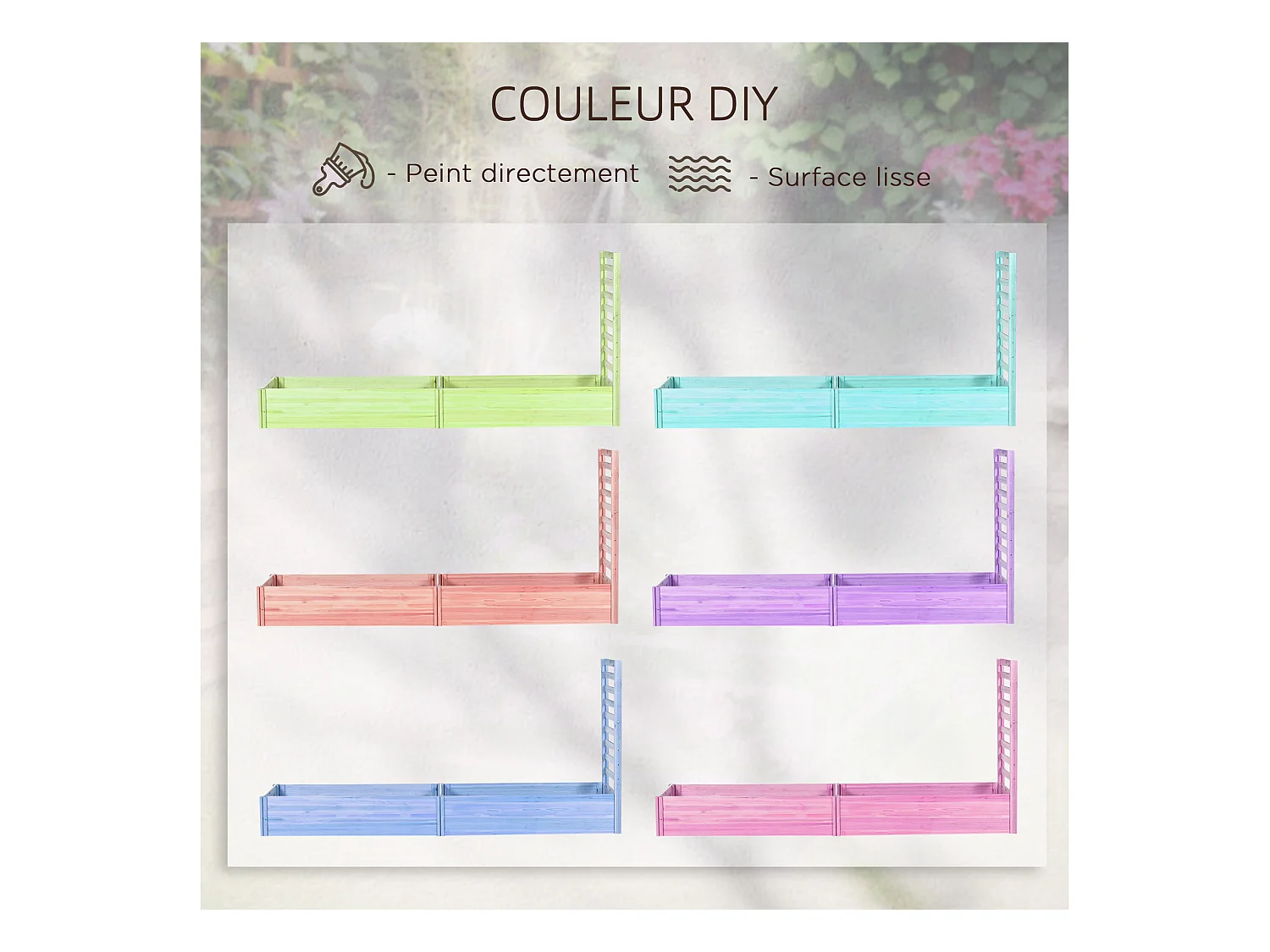 Lot de 2 jardinières avec treillis - ensemble de 2 carrés potagers - bois de sapin pré-huilé