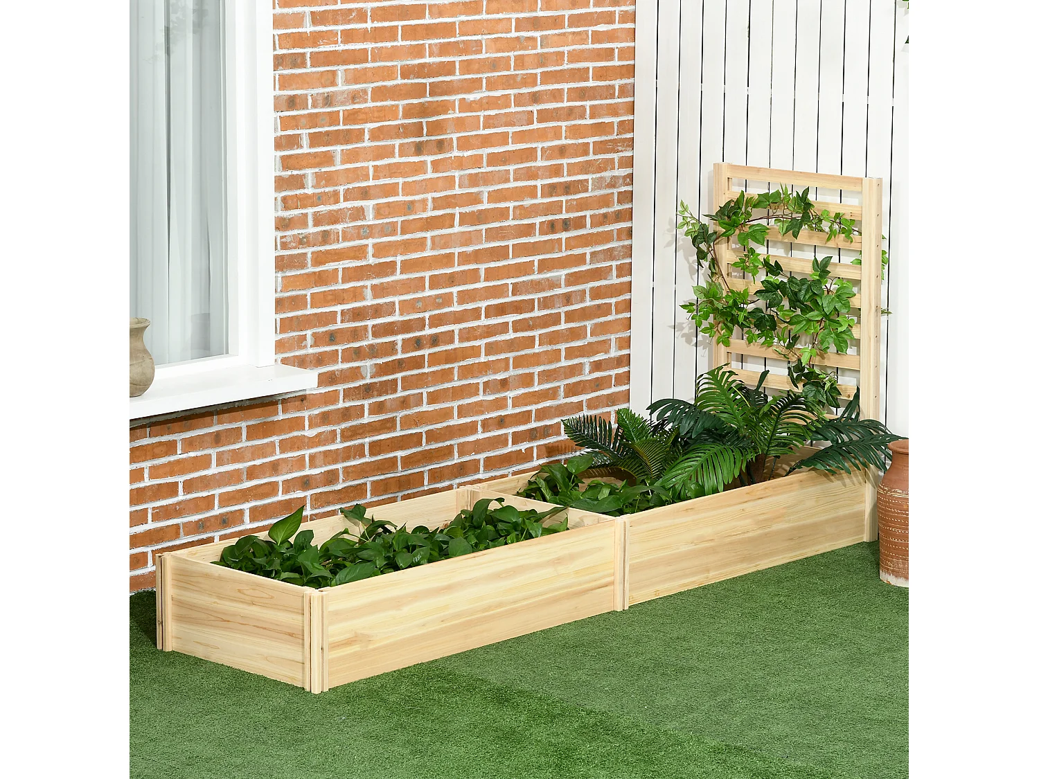 Lot de 2 jardinières avec treillis - ensemble de 2 carrés potagers - bois de sapin pré-huilé