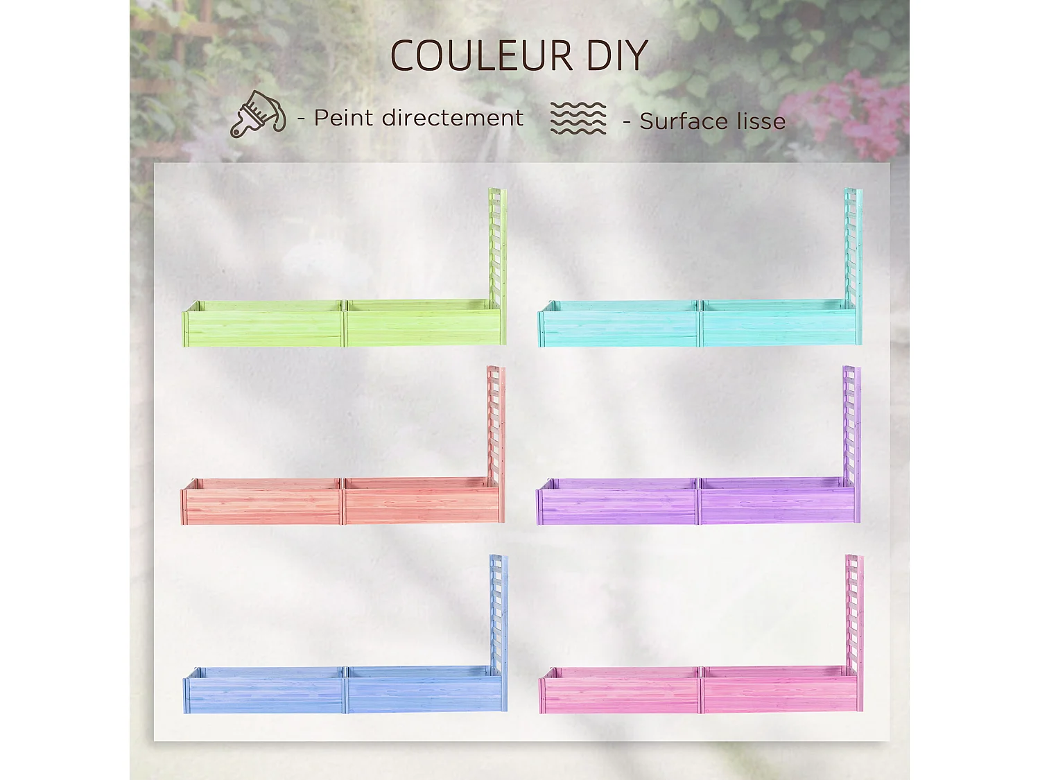 Lot de 2 jardinières avec treillis - ensemble de 2 carrés potagers - bois de sapin pré-huilé