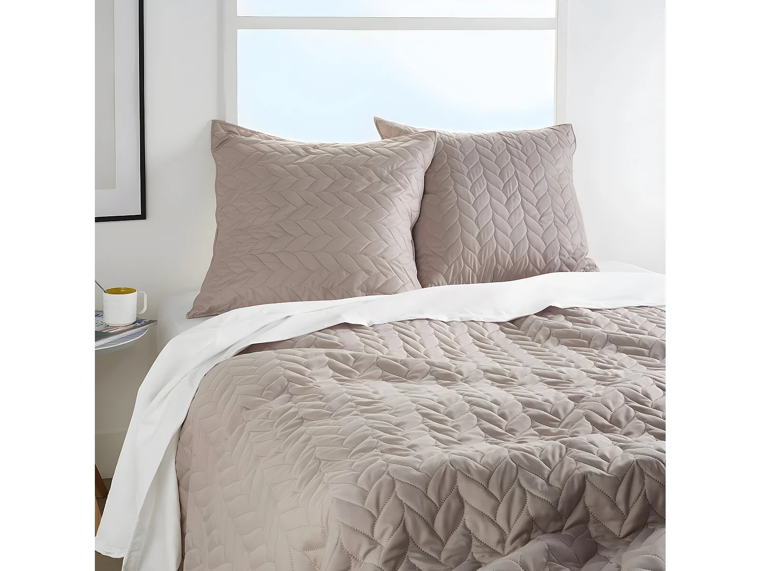 Dessus de lit Beige Lin motif tresse 240 x 260 cm avec 2 Taies