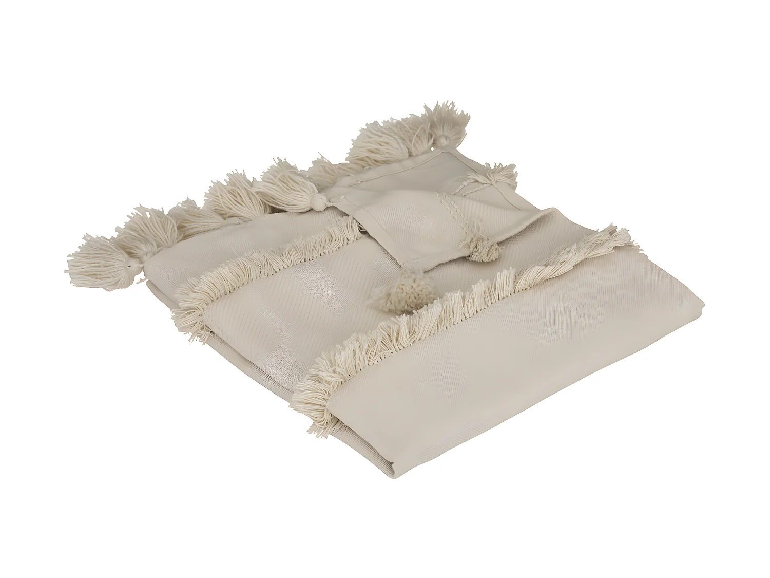 Jeté de Lit  Beige motif Tuftés et Pompons sur les cotés 130 x 180 cm