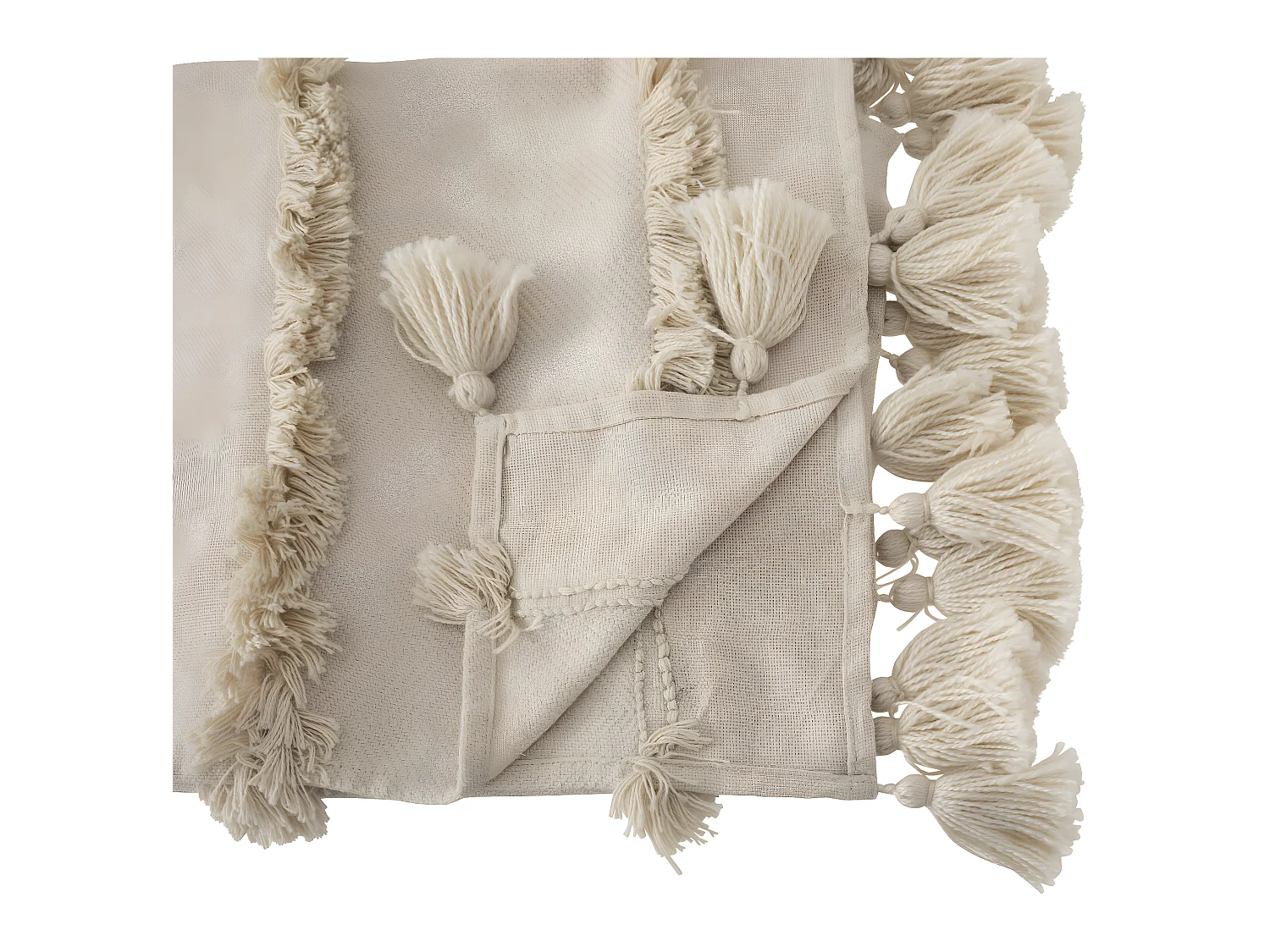 Jeté de Lit  Beige motif Tuftés et Pompons sur les cotés 130 x 180 cm