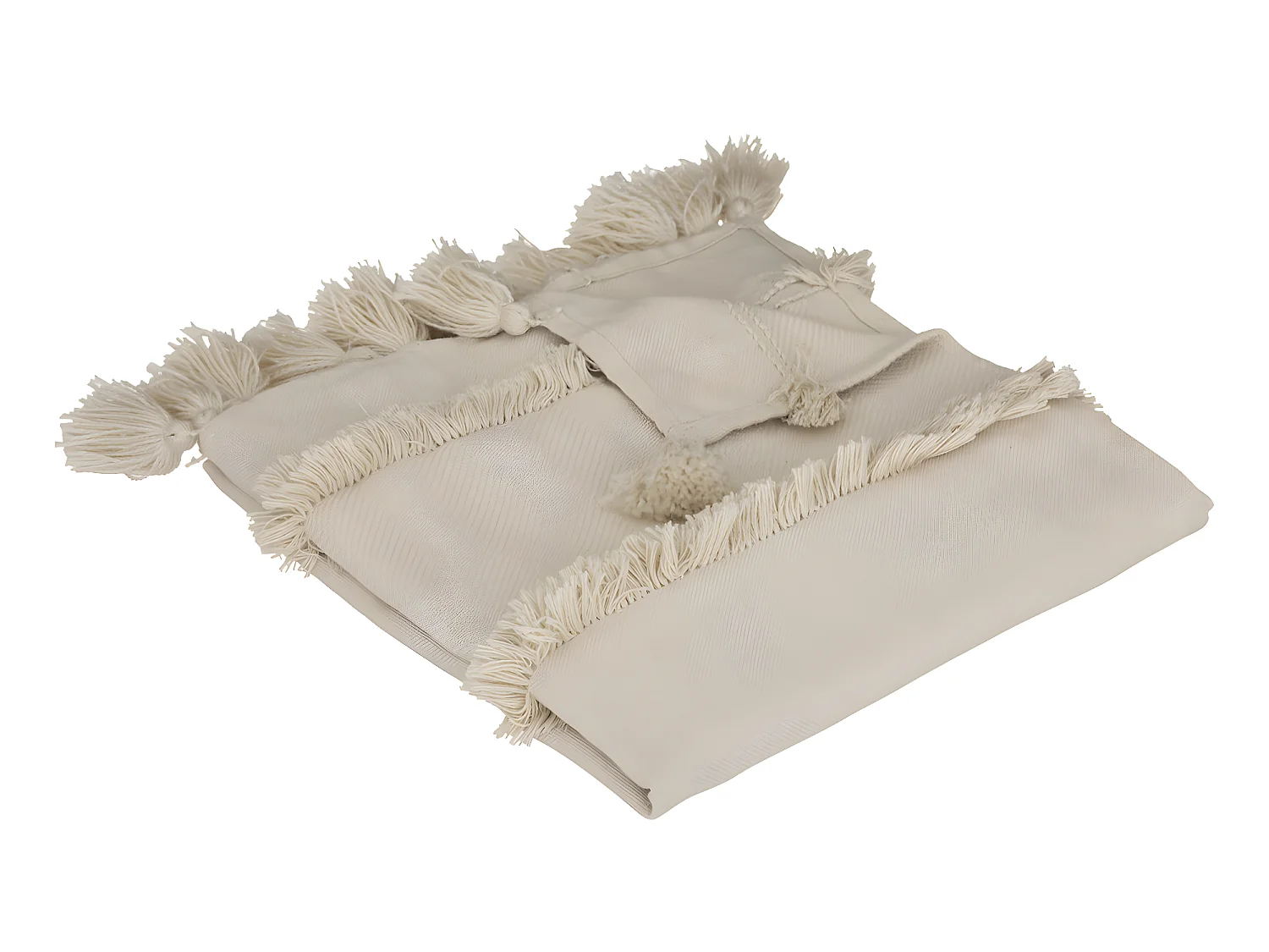Jeté de Lit  Beige motif Tuftés et Pompons sur les cotés 130 x 180 cm