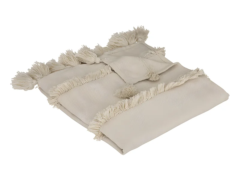 Jeté de Lit  Beige motif Tuftés et Pompons sur les cotés 130 x 180 cm