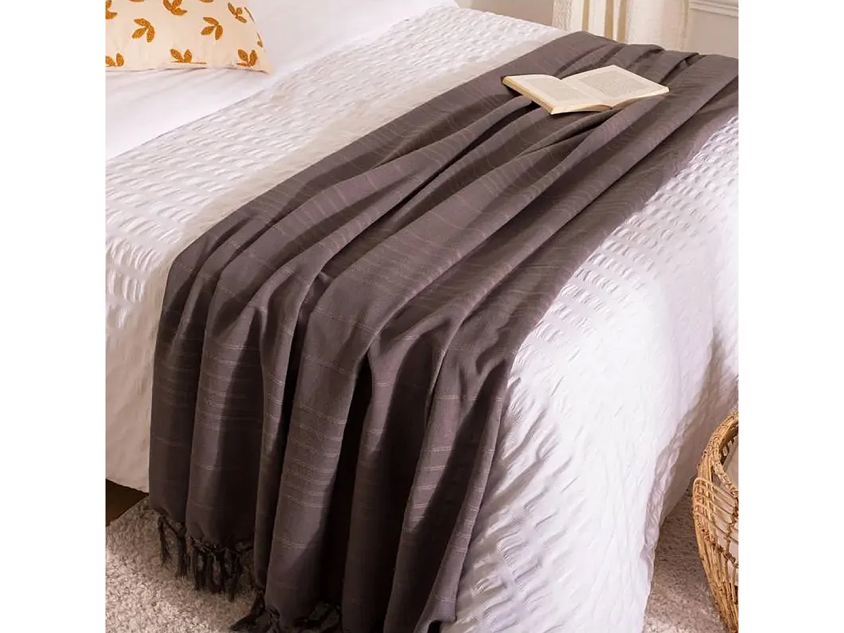 Jeté de lit en Coton Gris foncé 160 x 220 cm