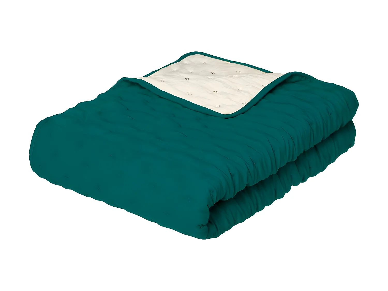 Dessus de Lit réversible Ivoire et Bleu Canard 240 x 260 cm