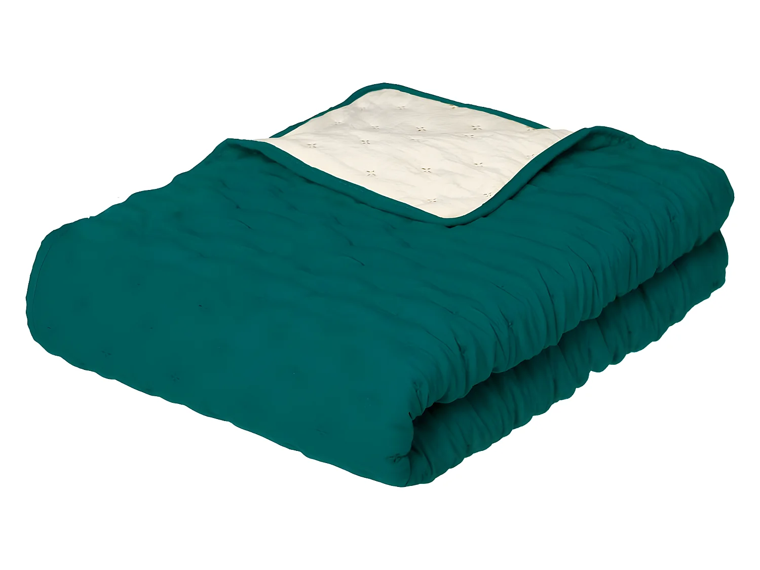 Dessus de Lit réversible Ivoire et Bleu Canard 240 x 260 cm