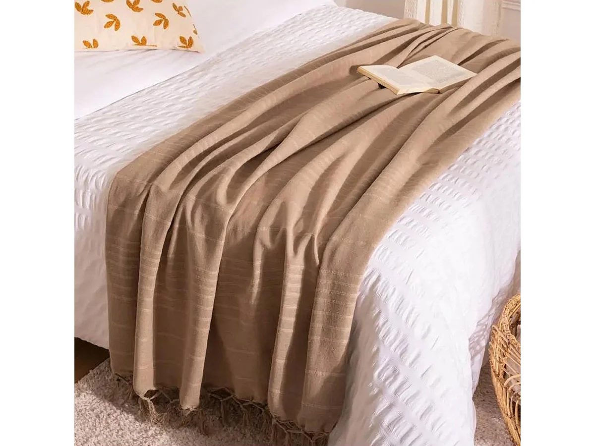 Jeté de lit en Coton Beige Lin 160 x 220 cm