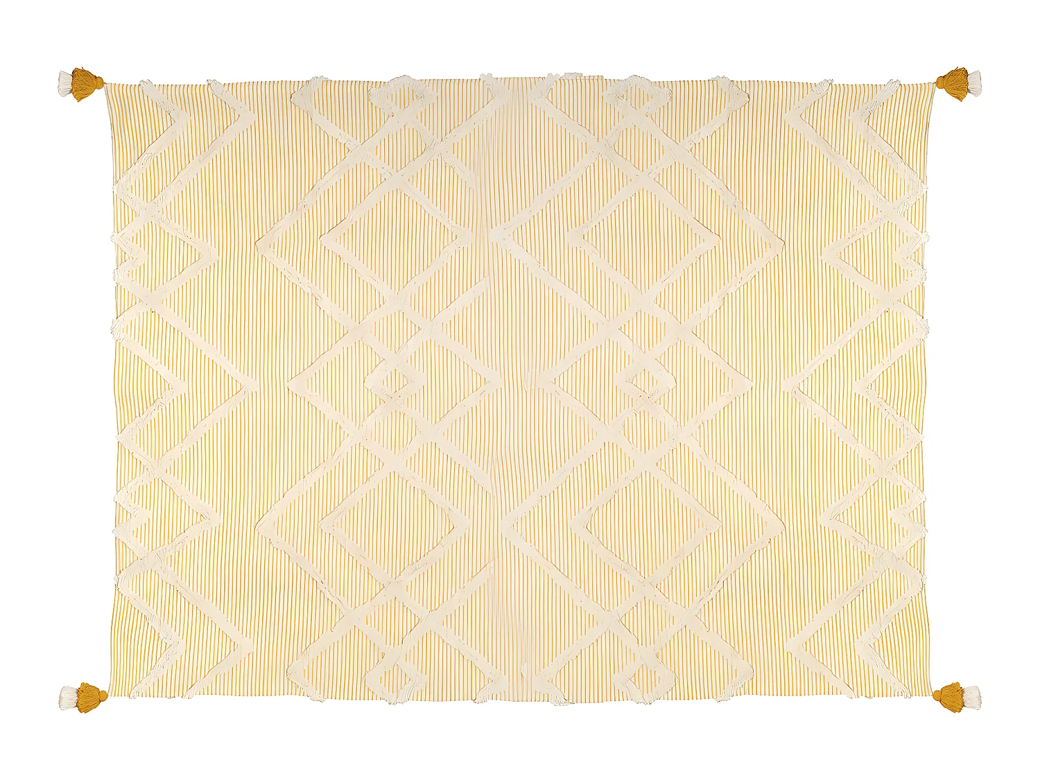 Jeté de lit en Coton Ocre tufté avec Pompons 130 x 180 cm