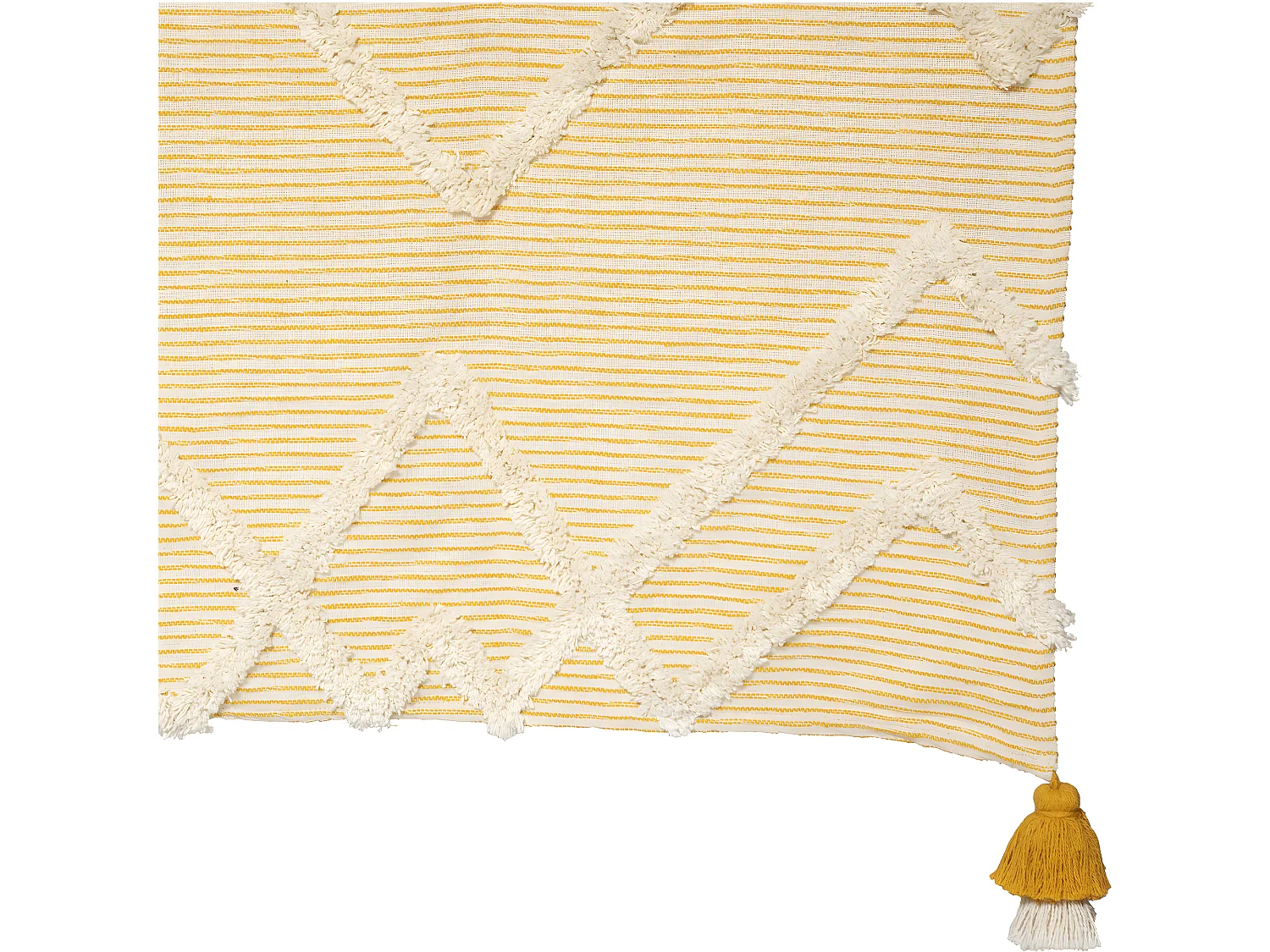 Jeté de lit en Coton Ocre tufté avec Pompons 130 x 180 cm