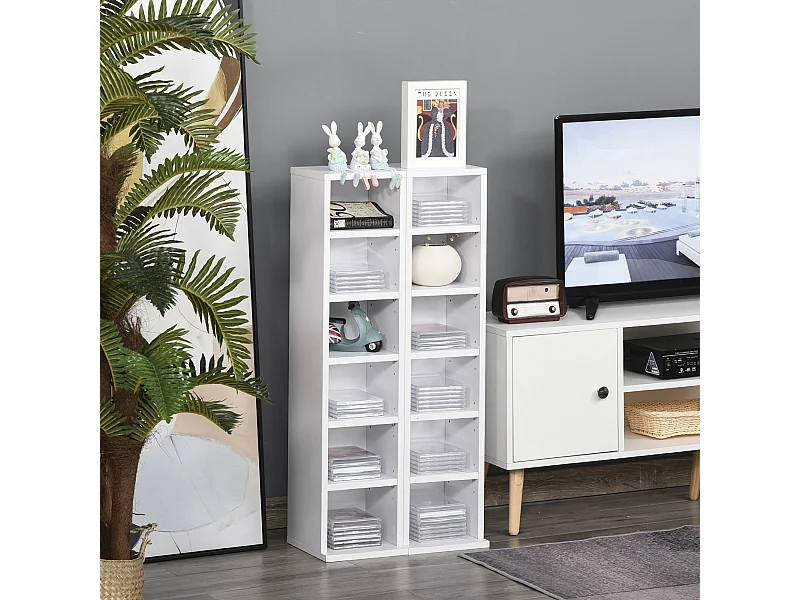 Lot de 2 étagères colonnes armoire de rangement CD 6 + 6 compartiments blanc dim. 21L x 22,5l x 88,5H cm