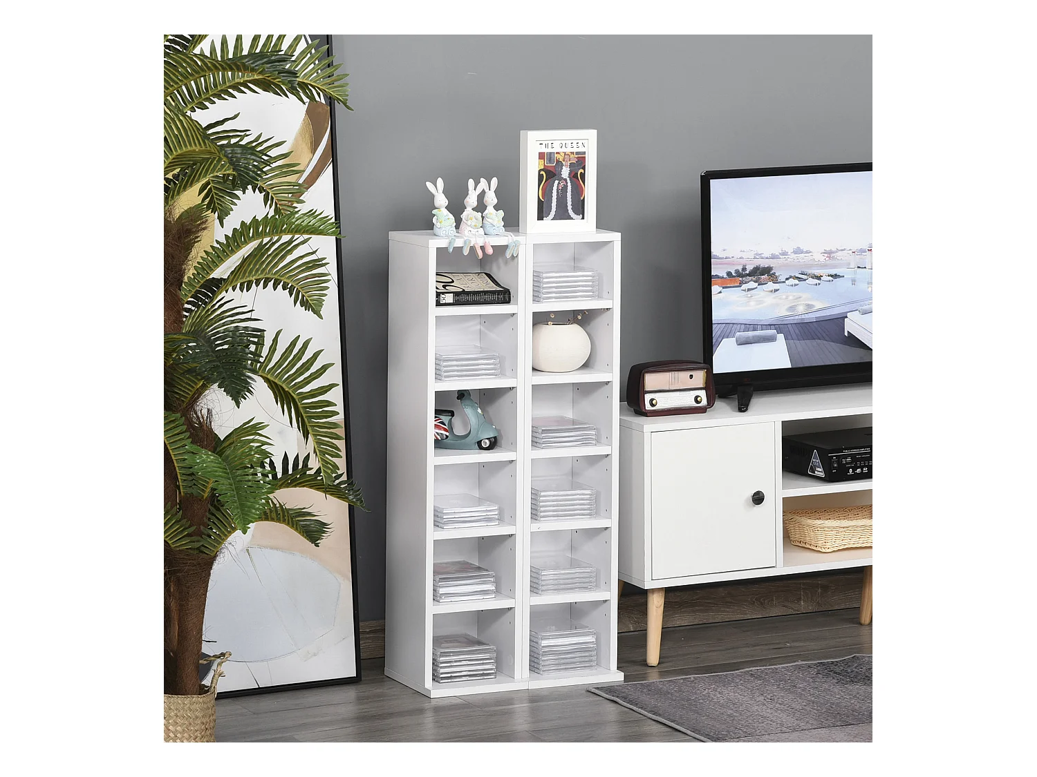 Lot de 2 étagères colonnes armoire de rangement CD 6 + 6 compartiments blanc dim. 21L x 22,5l x 88,5H cm