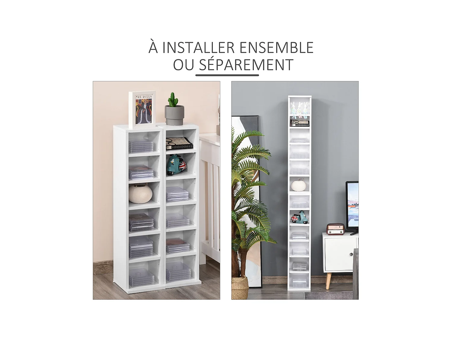 Lot de 2 étagères colonnes armoire de rangement CD 6 + 6 compartiments blanc dim. 21L x 22,5l x 88,5H cm