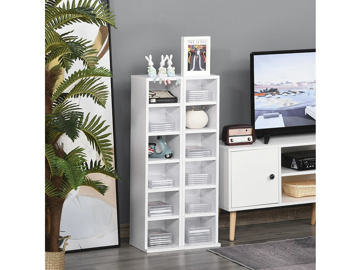 Lot de 2 étagères colonnes armoire de rangement CD 6 + 6 compartiments blanc dim. 21L x 22,5l x 88,5H cm