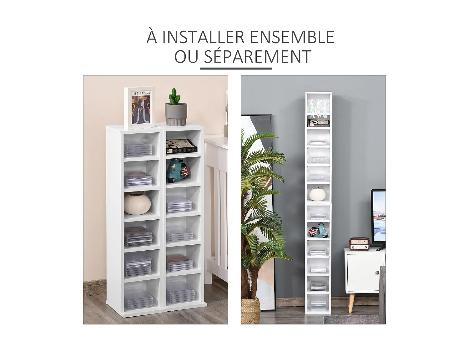Lot de 2 étagères colonnes armoire de rangement CD 6 + 6 compartiments blanc dim. 21L x 22,5l x 88,5H cm
