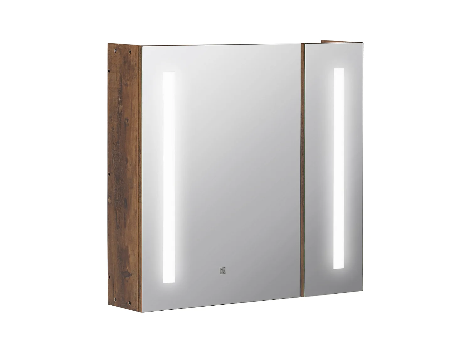 Miroir lumineux LED armoire murale design de salle de bain 2 en 1 dim. 70L x 15l x 65H cm MDF aspect bois