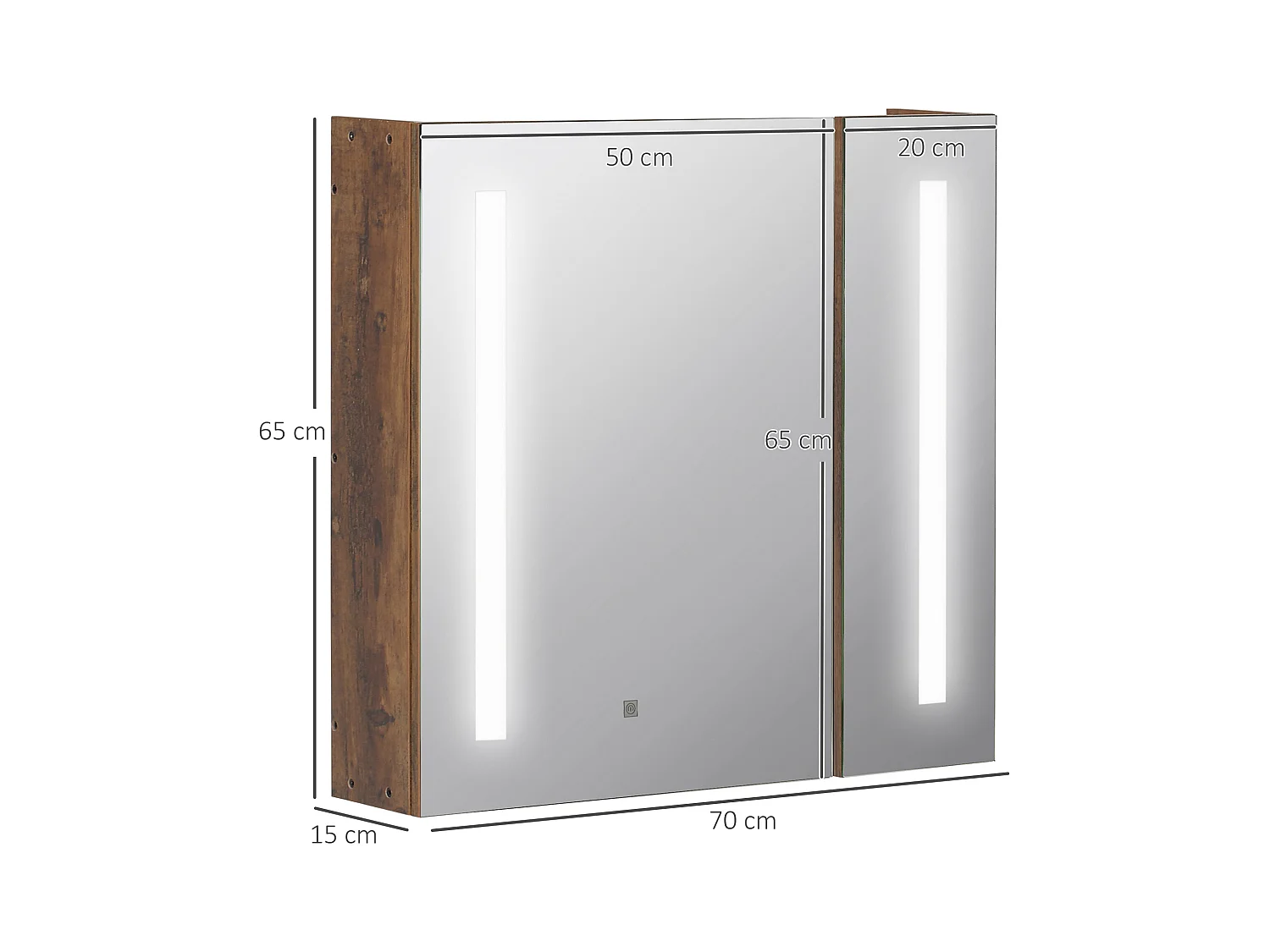 Miroir lumineux LED armoire murale design de salle de bain 2 en 1 dim. 70L x 15l x 65H cm MDF aspect bois
