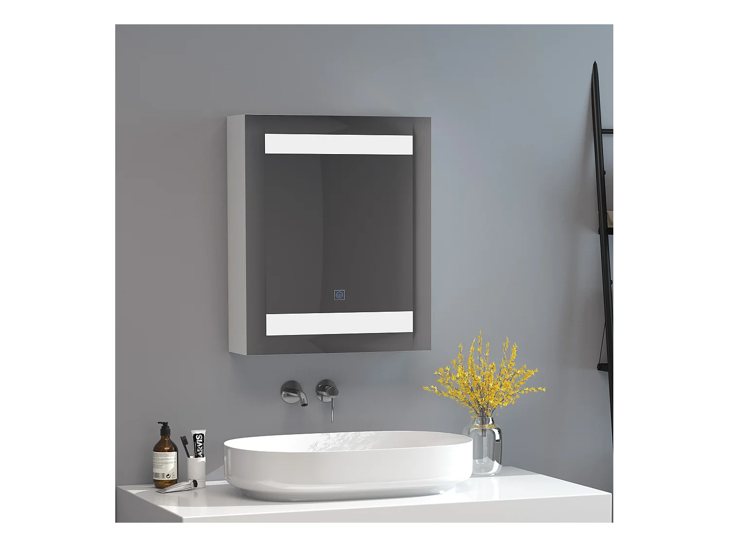 Miroir lumineux LED armoire murale design de salle de bain 2 en 1 dim. 50L x 15l x 60H cm MDF blanc