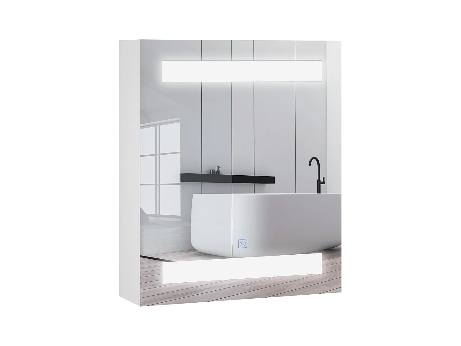 Miroir lumineux LED armoire murale design de salle de bain 2 en 1 dim. 50L x 15l x 60H cm MDF blanc