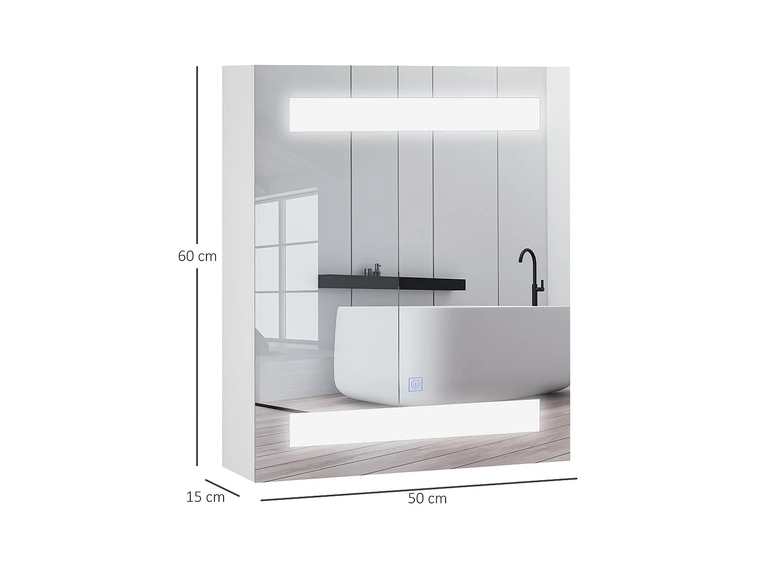 Miroir lumineux LED armoire murale design de salle de bain 2 en 1 dim. 50L x 15l x 60H cm MDF blanc