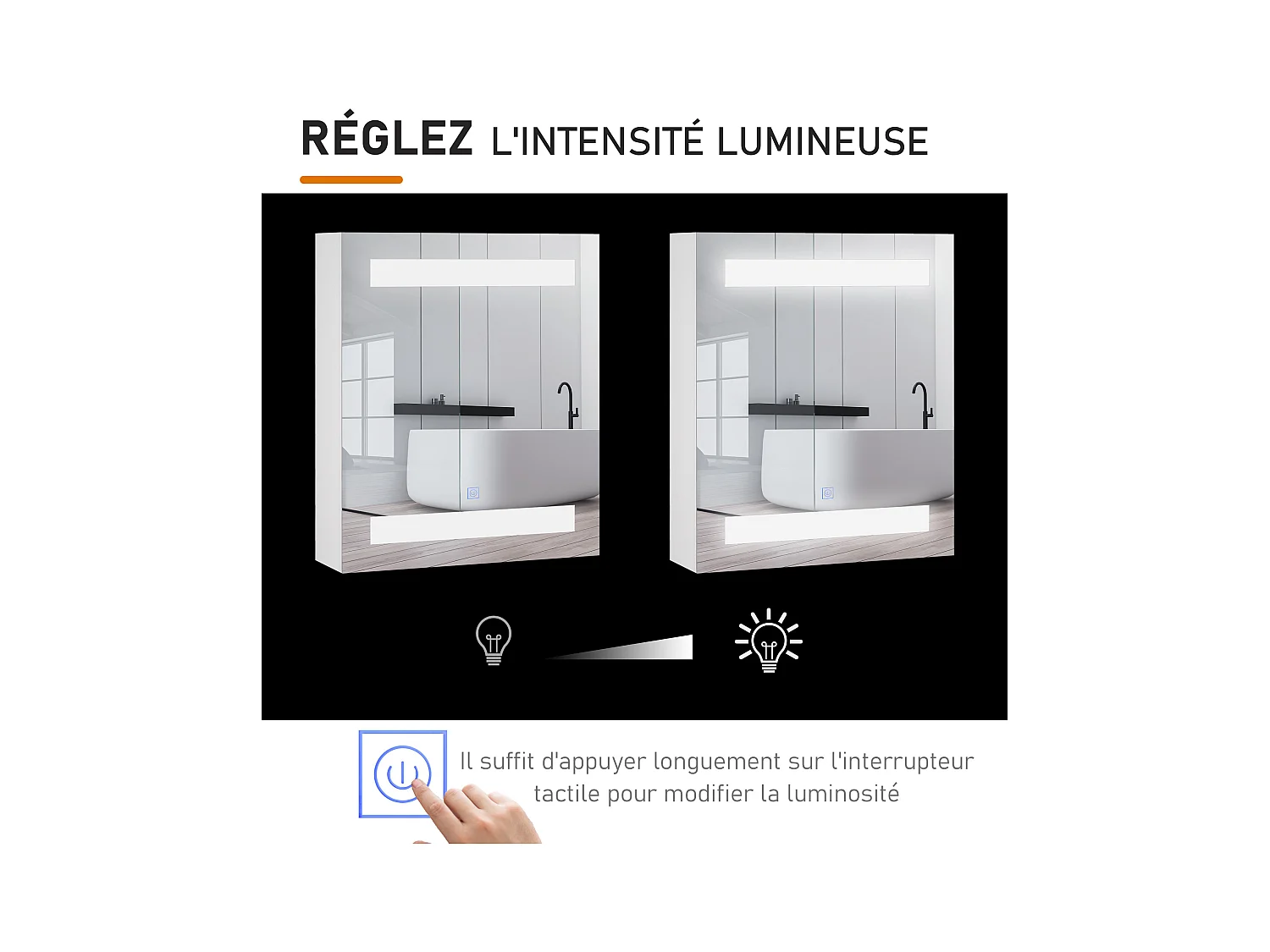 Miroir lumineux LED armoire murale design de salle de bain 2 en 1 dim. 50L x 15l x 60H cm MDF blanc