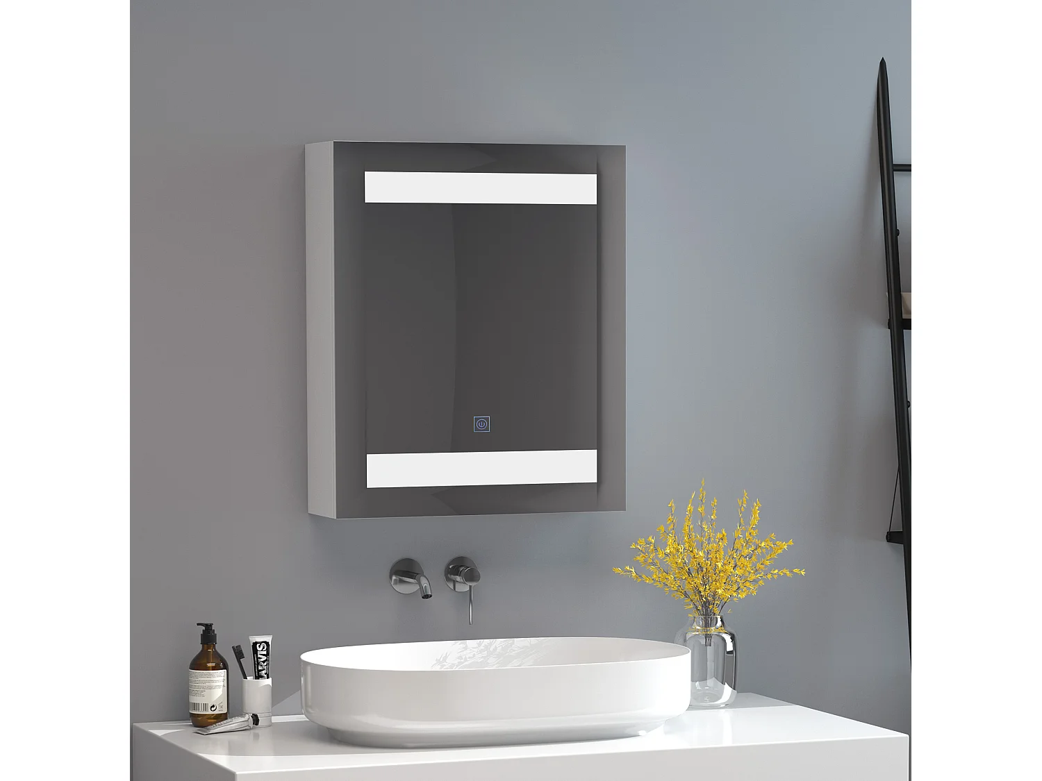 Miroir lumineux LED armoire murale design de salle de bain 2 en 1 dim. 50L x 15l x 60H cm MDF blanc