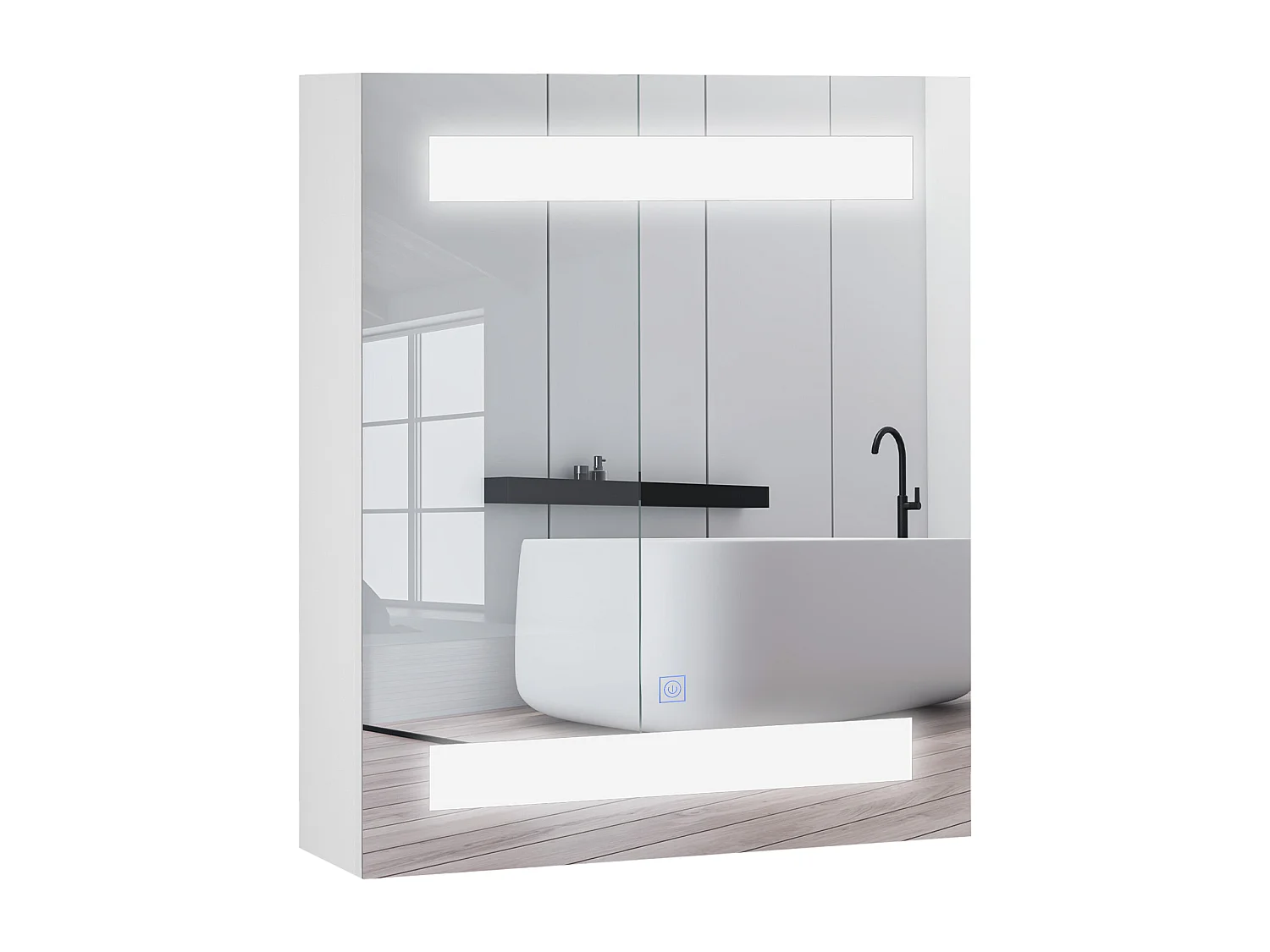 Miroir lumineux LED armoire murale design de salle de bain 2 en 1 dim. 50L x 15l x 60H cm MDF blanc